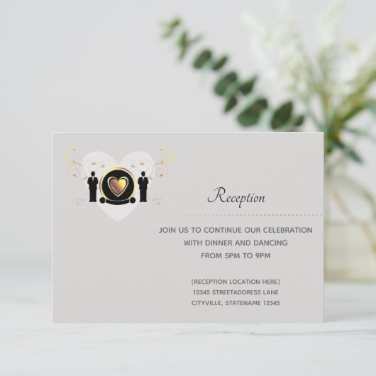 Gray Heart Male Wedding | Ontvangst Kaart (Staand voorkant)