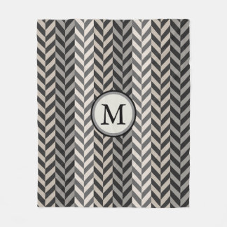 Gray Herringbone Alternative Stripes Monogram Fleece Deken
