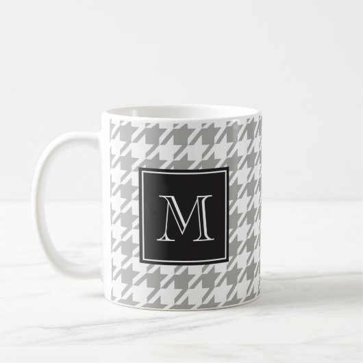 Gray Houndstooth Monogram Koffiemok (Links)