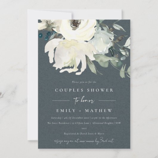 GRAY IVORY WHITE FLORA WATERVERF COUPLY SHOWER KAART (Voorkant)