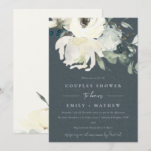 GRAY IVORY WHITE FLORA WATERVERF COUPLY SHOWER KAART (Voorkant / Achterkant)