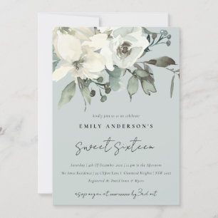 GRAY IVORY WHITE FLORAL BUNCH SWEET 16 BIRTHDAY KAART
