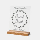 Gray Ivy Wreath Wedding Guest Book (Angle)