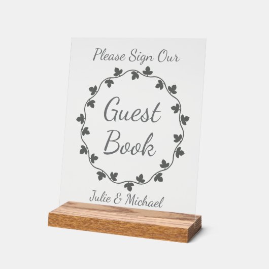 Gray Ivy Wreath Wedding Guest Book (Angle)