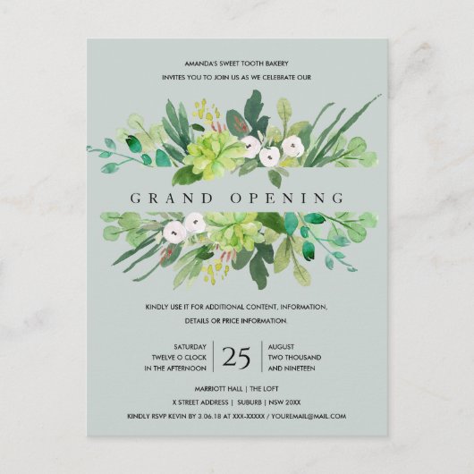 GRAY KRAFT FOLIAGE LIJST GRAND OPENING CEREMONY BRIEFKAART (Voorkant)