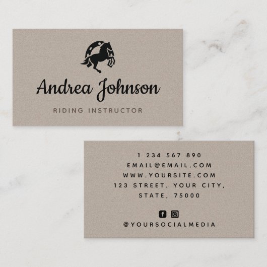 Gray Kraft Paper Riding Instructor voor paardenHoe Visitekaartje (Voorkant / Achterkant)