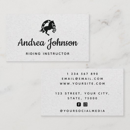 Gray Kraft Paper Riding Instructor voor paardenHoe Visitekaartje (Voorkant / Achterkant)