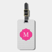 Gray Lattice Pattern Hot Pink Monogram Bagagelabel (Voorkant verticaal)