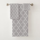 Gray Latticework, Quatrefoil, Marokkaanse Trellis Bad Handdoek (Insitu)