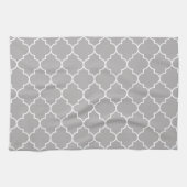 Gray Latticework, Quatrefoil, Marokkaanse Trellis Theedoek (Horizontaal)