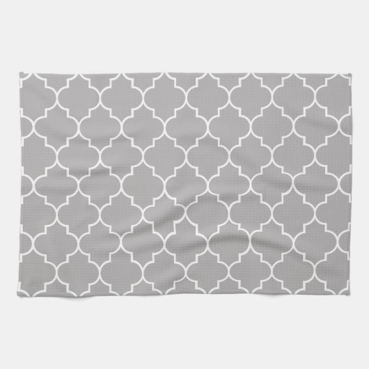 Gray Latticework, Quatrefoil, Marokkaanse Trellis Theedoek (Horizontaal)