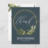 GRAY LEAFY FOLIAGE WATERVERF WEDING DANK U BRIEFKAART (Voorkant / Achterkant)