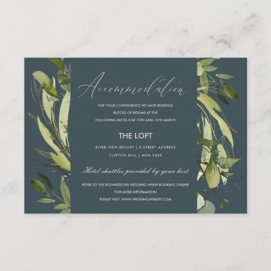 GRAY LEAFY GREEN FOLIAGE WEDDING ACCOMMODATION INFORMATIEKAARTJE (Voorkant)