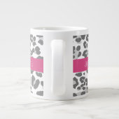 Gray Leopard Print Pattern met Roze naam Extra Grote Mok (Achterkant)