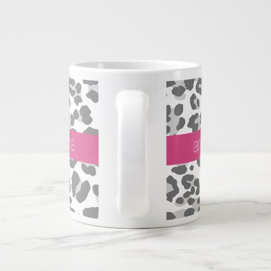 Gray Leopard Print Pattern met Roze naam Extra Grote Mok (Achterkant)