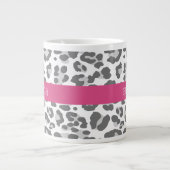 Gray Leopard Print Pattern met Roze naam Extra Grote Mok (Voorkant)