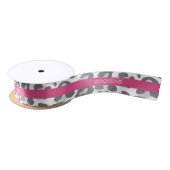 Gray Leopard Print Pattern met Roze naam Lint (Spoel)