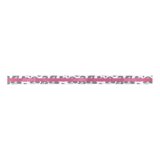 Gray Leopard Print Pattern met Roze naam Lint (Voorkant)