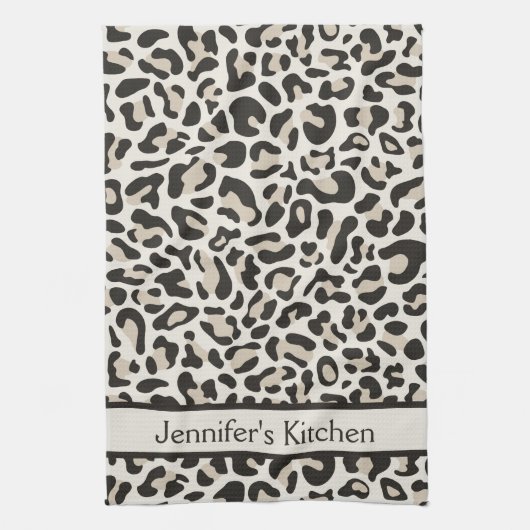 Gray Leopard Print Retro Kitchen Toweldoeken Theedoek (Verticaal)