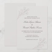 Gray Line Art Flowers Elegant Wedding Kaart (Voorkant / Achterkant)