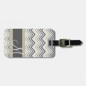 Gray & Linen Beige Chevron Pattern met monogram Bagagelabel (Voorkant horizontaal)