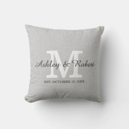 Gray Linen Coal White Monogram Wedding Keepomwille Kussen