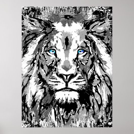 Gray Lion Portrait Drawing - Lion Poster Print (Devant)
