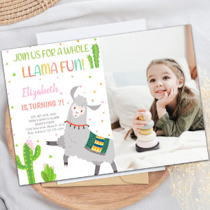 Gray Llama Birthday Invitatie met foto Kaart