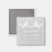 Gray Lovebird Floral Save the Date Magnet (Recto/Verso)