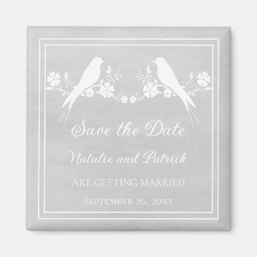 Gray Lovebird Floral Save the Date Magnet (Devant)
