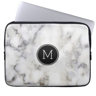 Gray Marble Stone Monogram Laptop Sleeve