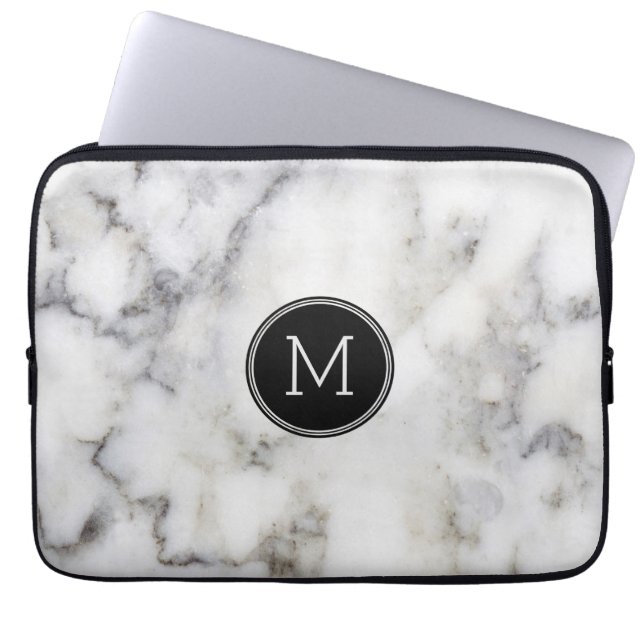 Gray Marble Stone Monogram Laptop Sleeve (Voorkant)