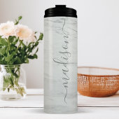 Gray Marmer Chic Stylish Signature Script Name Thermosbeker