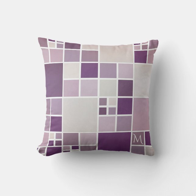 Gray Mauve Monogram Mosaic Pattern Pillow Kussen (Voorkant)