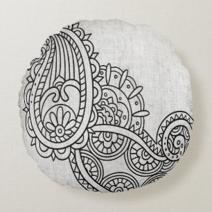 Gray Mehndi Motif Round Pillow Rond Kussen