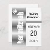 Gray Metallic Bar Mitzvah Kaart (Voorkant / Achterkant)