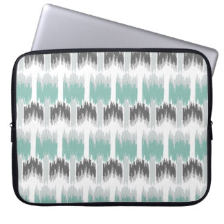 Gray Mint Aqua Modern Abstract Floral Ikat Pattern Laptop Sleeve