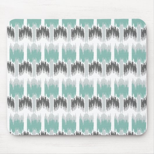 Gray Mint Aqua Modern Abstract Floral Ikat Pattern Muismat (Voorkant)