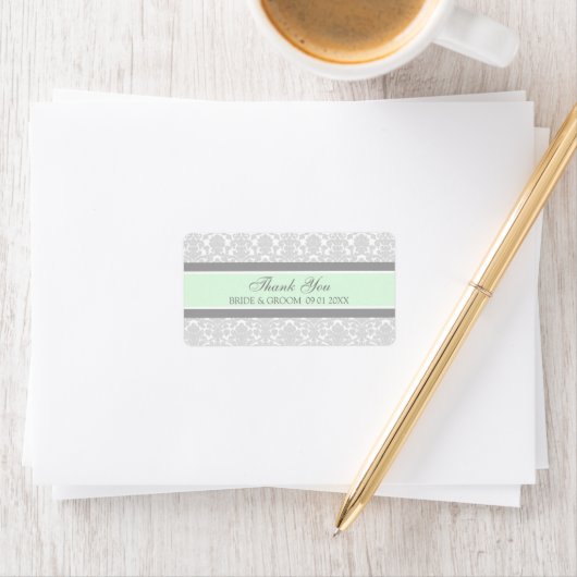 Gray Mint Damask Wedding Labels (Insitu)