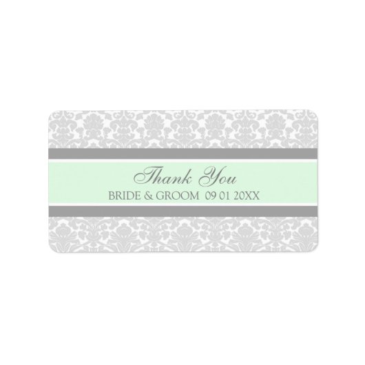 Gray Mint Damask Wedding Labels (Voorkant)