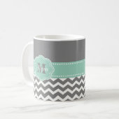 Gray Mint Green Chevron Persoonlijk Koffiemok (Voorkant links)