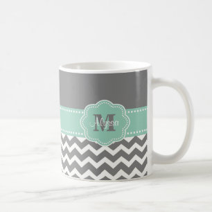 Gray Mint Green Chevron Persoonlijk Koffiemok