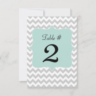 Gray & Mint Green Wedding Table Number Kaart