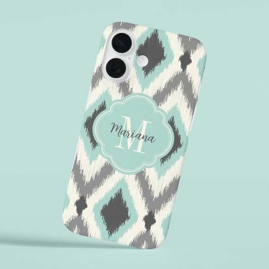 Gray & Mint Tribal Ikat Chevron Monogram Case-Mate iPhone Case