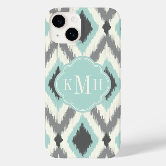 Gray & Mint Tribal Ikat Chevron Monogram Case-Mate iPhone Case (Achterkant)
