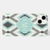 Gray & Mint Tribal Ikat Chevron Monogram Case-Mate iPhone Case (Achterkant (horizontaal))