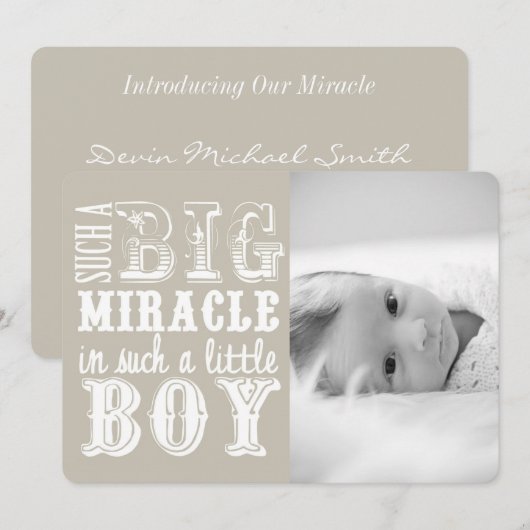 Gray Miracle Boy | Faire-part de naissance photo (Devant / Derrière)
