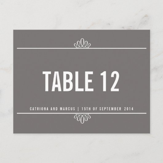 Gray Modern Floral Wedding Table Number Briefkaart (Voorkant)