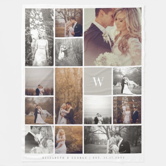 Gray Modern Monogram minimalistisch fotocollage Fleece Deken (Voorkant)