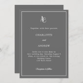 Gray modern monogram wedding kaart (Voorkant / Achterkant)